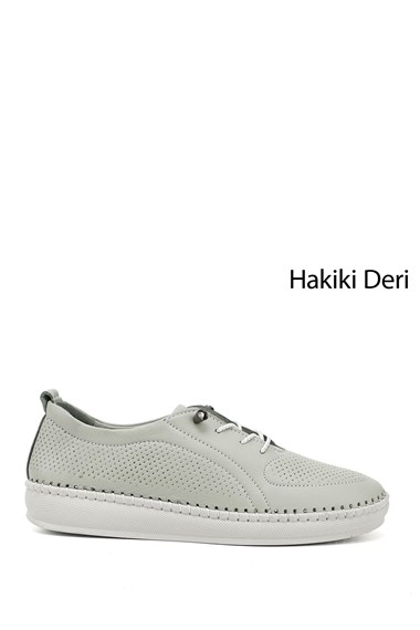 Kadın Su Yeşili Lastik Bağcıklı Hakiki Deri Comfort Ayakkabı