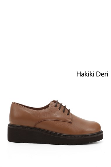 Kadın Taba Antik Bağcıklı Dolgu Taban Hakiki Deri Ayakkabı