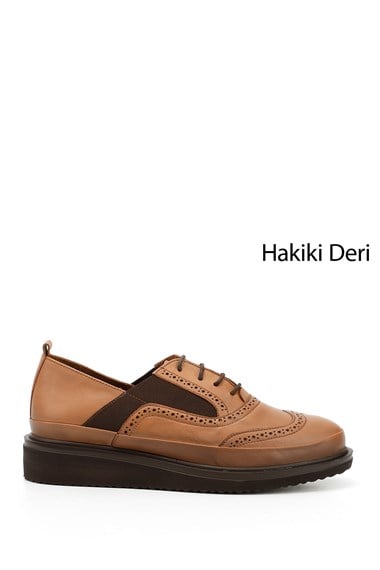 Kadın Taba Antik Bağcıklı Dolgu Taban Hakiki Deri Ayakkabı
