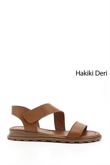 Kadın Taba Antik Cırt Bantlı Hakiki Deri Sandalet