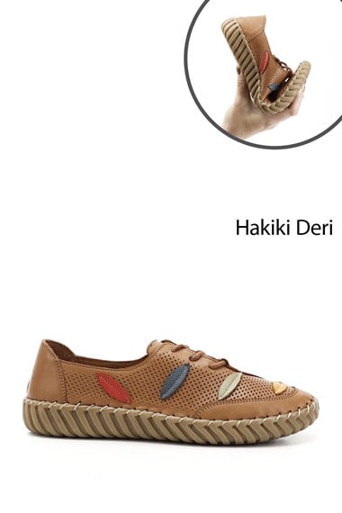 Kadın Taba Antik Dolgu Taban Bağcıklı Hakiki Deri Comfort Ayakkabı