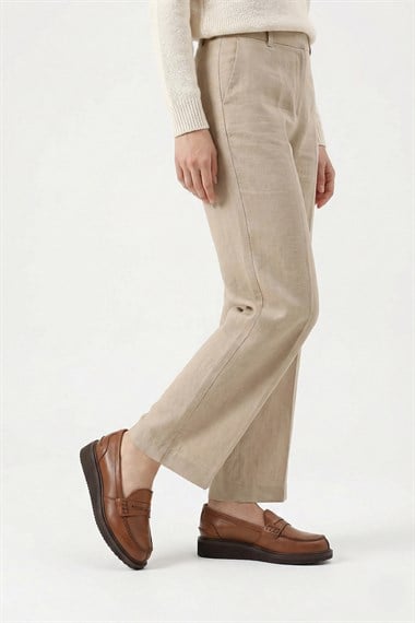 Kadın Taba Antik Dolgu Taban Hakiki Deri Loafer Ayakkabı