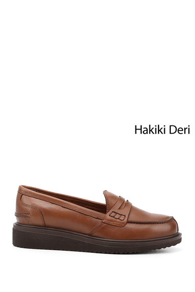 Kadın Taba Antik Dolgu Taban Hakiki Deri Loafer Ayakkabı