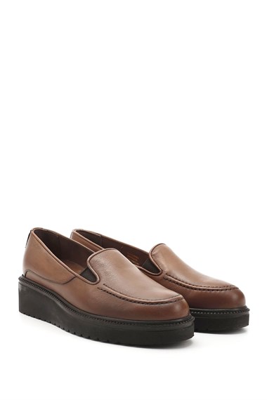 Womens Tan Antique Wedge Sole Genuine Leather Shoes