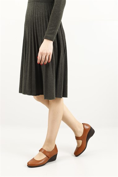 Womens Tan Antique Wedge Sole Genuine Leather Shoes