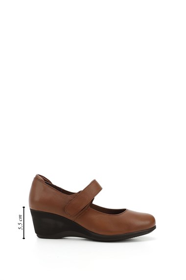 Womens Tan Antique Wedge Sole Genuine Leather Shoes