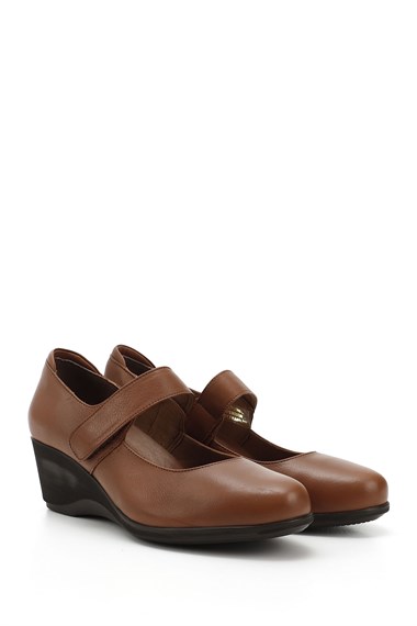 Womens Tan Antique Wedge Sole Genuine Leather Shoes