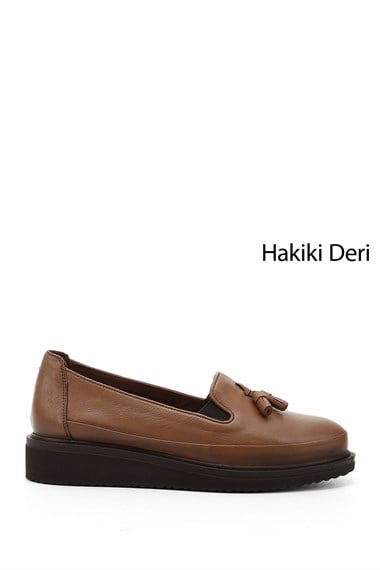Kadın Taba Antik Dolgu Taban Püsküllü Hakiki Deri Ayakkabı