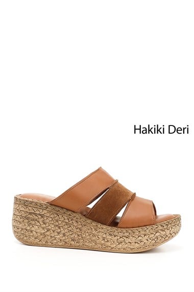 Kadın Taba Antik Dolgu Topuk Hakiki Deri Terlik