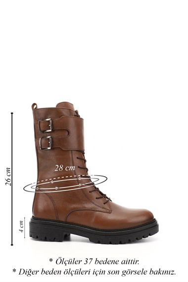 Womens Tan Genuine Leather Combat Boots with Antique Zipper