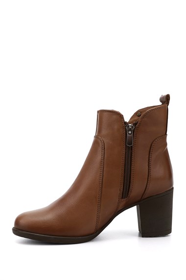 Womens Tan Antique Zipper Thick Heel Genuine Leather Boots