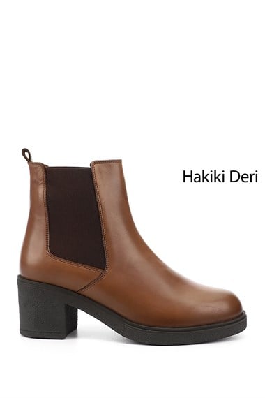 Womens Tan Antique Zipper Thick Heel Genuine Leather Chelsea Boots