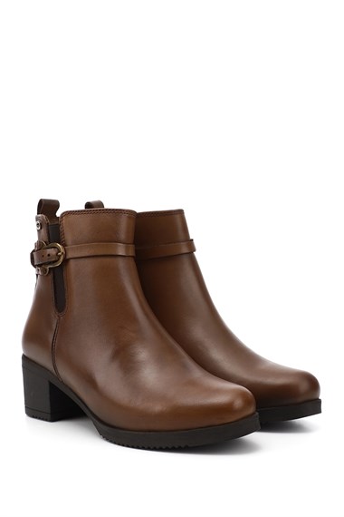 Womens Tan Antique Zipper Thick Heel Genuine Leather Boots