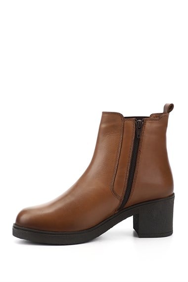 Womens Tan Antique Zipper Thick Heel Genuine Leather Chelsea Boots