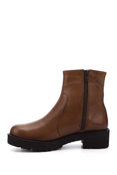 Gön Genuine Leather Round Toe Heeled Rubber Sole Zippered Womens Daily Boots 52421