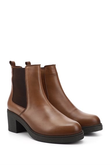Womens Tan Antique Zipper Thick Heel Genuine Leather Chelsea Boots