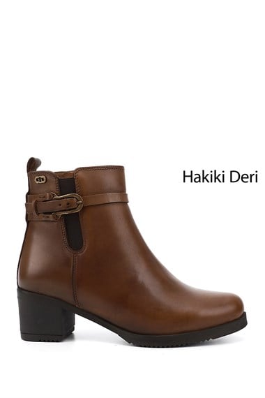 Womens Tan Antique Zipper Thick Heel Genuine Leather Boots