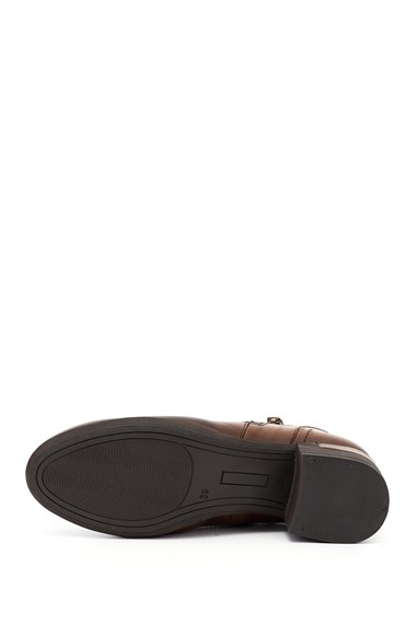 Womens Tan Antique Zipper Chunky Heel Genuine Leather Boots