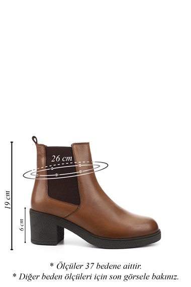 Kadın Taba Antik Fermuarlı Kalın Topuklu Hakiki Deri Chelsea Bot