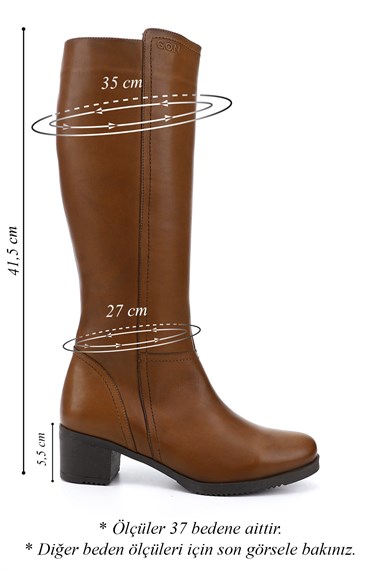 Womens Tan Antique Zipper Thick Heel Genuine Leather Boots