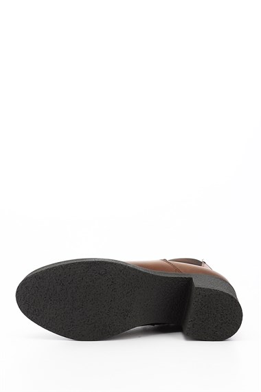 Kadın Taba Antik Fermuarlı Kalın Topuklu Hakiki Deri Chelsea Bot