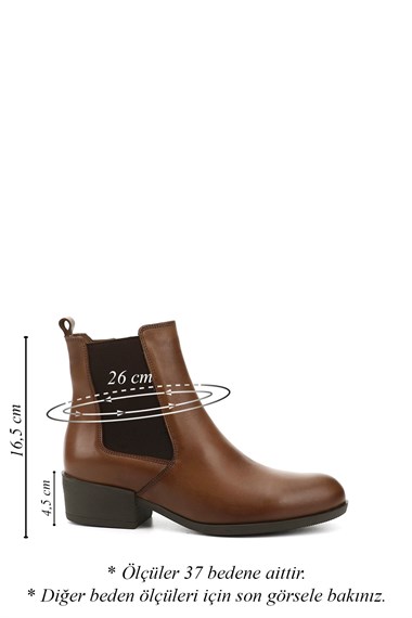 Kadın Taba Antik Fermuarlı Kalın Topuklu Hakiki Deri Chelsea Bot