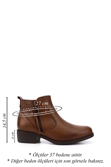 Womens Tan Antique Zipper Thick Heel Genuine Leather Boots