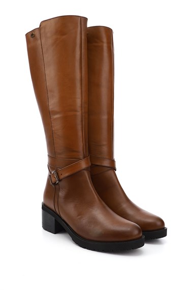 GonGenuine Leather Round Toe Rubber Sole Heels Zippered Buckle Womens Casual Hihg Boots 43575