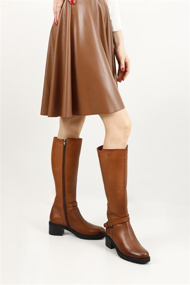 GonGenuine Leather Round Toe Rubber Sole Heels Zippered Buckle Womens Casual Hihg Boots 43575