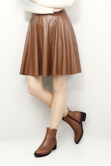 Womens Tan Antique Zipper Thick Heel Genuine Leather Boots