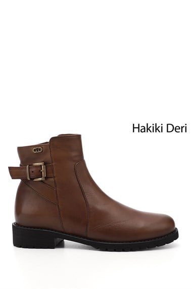 Kadın Taba Antik Fermuarlı Kauçuk Taban Hakiki Deri Bot