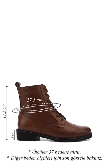 Kadın Taba Antik Fermuarlı Kauçuk Taban Hakiki Deri Postal Bot