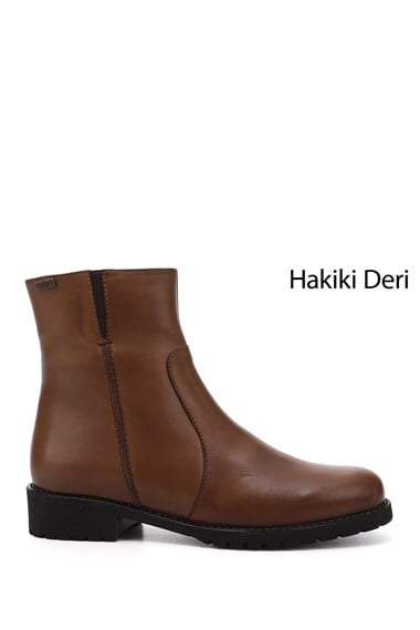 Kadın Taba Antik Fermuarlı Kauçuk Taban Hakiki Deri Bot