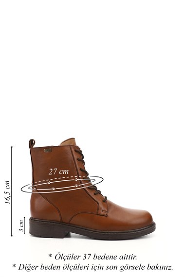Kadın Taba Antik Fermuarlı Kauçuk Taban Hakiki Deri Postal Bot