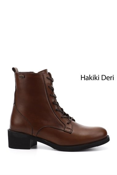 Kadın Taba Antik Fermuarlı Kauçuk Taban Hakiki Deri Postal Bot