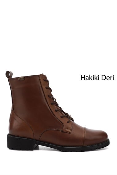 Kadın Taba Antik Fermuarlı Kauçuk Taban Hakiki Deri Postal Bot
