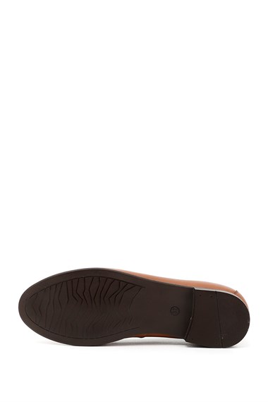 Womens Tan Antique Genuine Leather Buckled Ballerinas