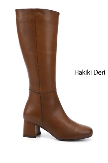 Womens Tan Antique Genuine Leather High Heel Zipper Boots