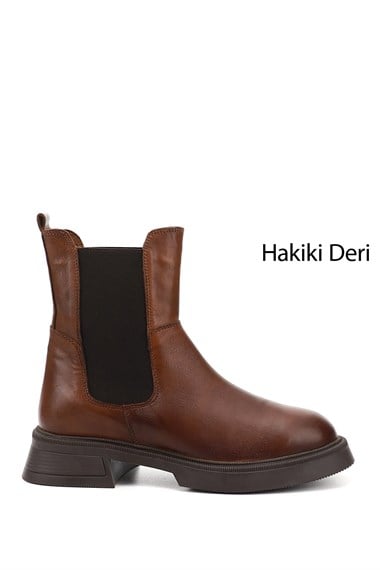 Womens Tan Antique Thick Sole Genuine Leather Chelsea Boots