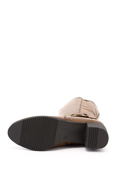 Womens Tan Antique Thick-Heeled Genuine Leather Boots