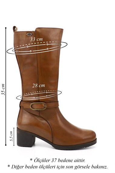 Womens Tan Antique Thick-Heeled Genuine Leather Boots