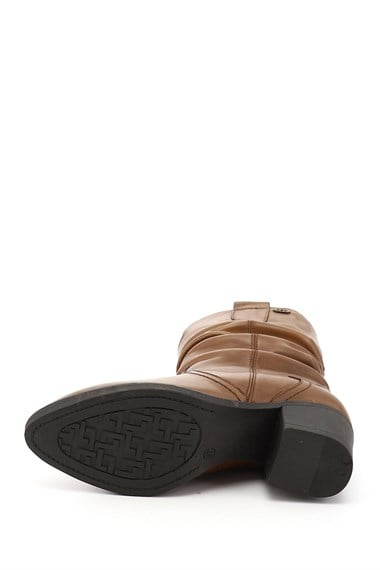 Womens Tan Antique Thick Heeled Gusseted Genuine Leather Boots