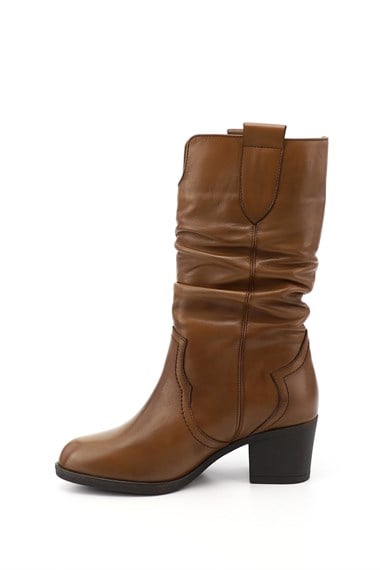 Womens Tan Antique Thick Heeled Gusseted Genuine Leather Boots