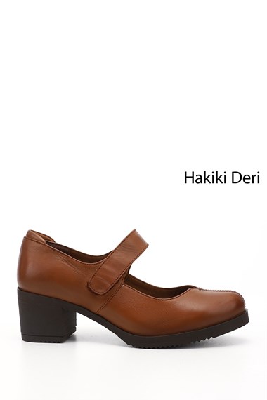 Kadın Taba Antik Kalın Topuklu Mary Jane Hakiki Deri Ayakkabı