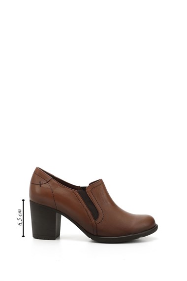 Kadın Taba Antik Orta Kalın Topuklu Hakiki Deri Ayakkabı