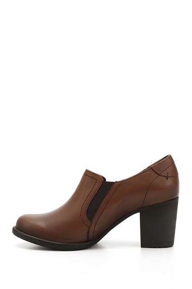 Kadın Taba Antik Orta Kalın Topuklu Hakiki Deri Ayakkabı