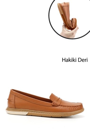 Kadın Taba Antik Rok Hakiki Deri Comfort Loafer