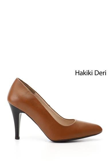 Kadın Taba Antik Sivri Burun İnce Topuklu Hakiki Deri Stiletto