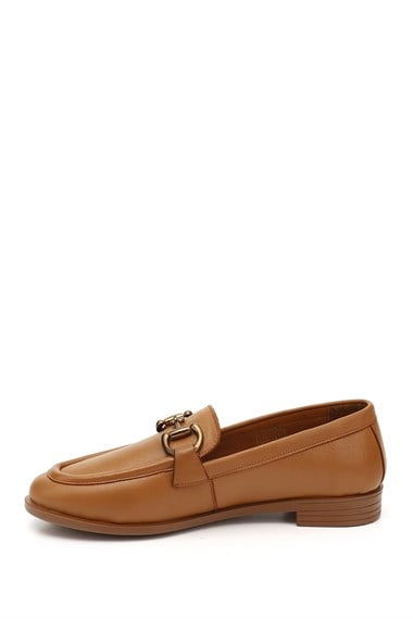 Womens Tan Genuine Leather Ballerina Shoes with Antique Buckles