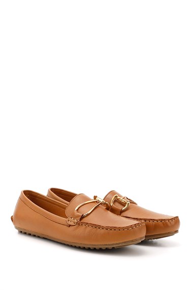 Kadın Taba Antik Tokalı Rok Hakiki Deri Comfort Loafer